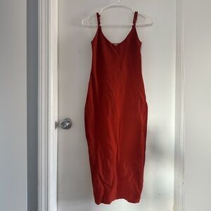 Eva Mendes Burnt Orange Knit Midi Dress